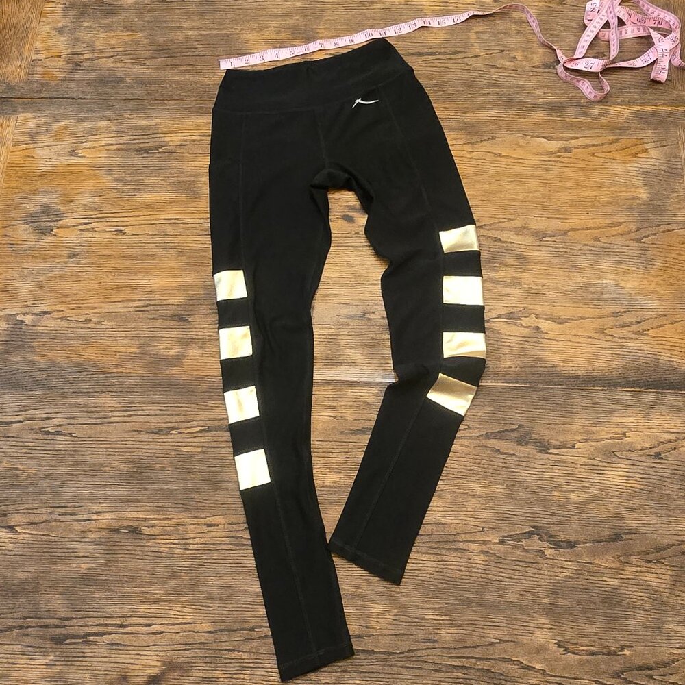 NWOT Black & Metallic Gold GOTTEX Leggings sz XS